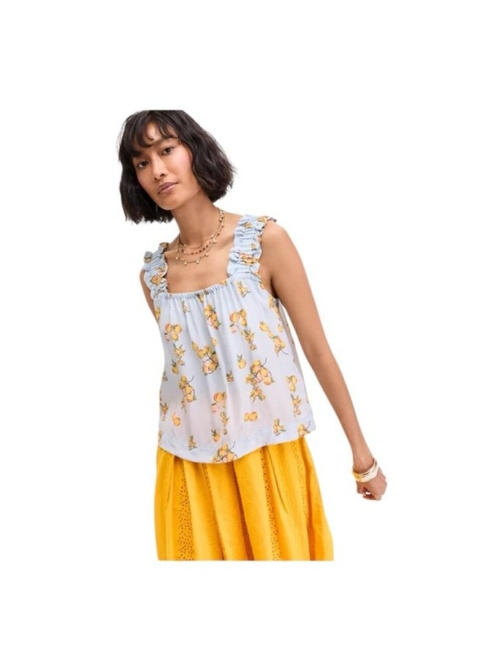 On 34th Womens Blue Citrus Print Sleeveless Ruffled Tank Top Blouse XXL